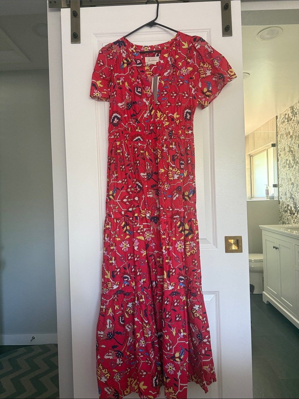 Anthropologie Red Floral Tiered Maxi Dress
